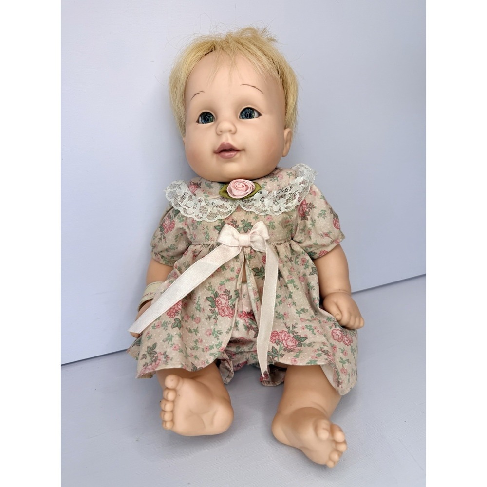 Vtg 1995 Baby So Beautiful 12" Doll BSB Playmates Ash Blonde Blue Eyes Floral Dr